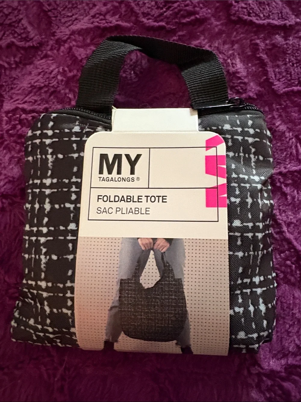 MY Tagalongs Black Foldable Tote with Subtle White Pattern - Picture 1 of 2